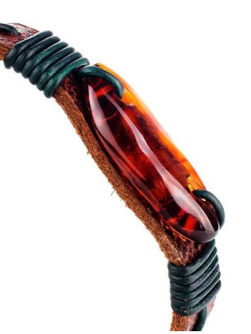 Leather Tie Bracelet With Cognac Amber The Copacabana, image , picture 3
