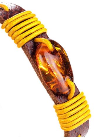 Leather Pull And Tie Bracelet With Cognac Amber The Copacabana, image , picture 3