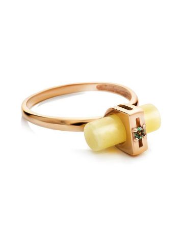 Cylindrical Cut Amber Ring In Gold With Crystal The Scandinavia, Ring Size: 8 / 18, image , picture 3