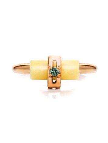 Cylindrical Cut Amber Ring In Gold With Crystal The Scandinavia, Ring Size: 8 / 18, image , picture 4