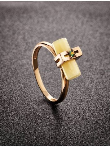 Cylindrical Cut Amber Ring In Gold With Crystal The Scandinavia, Ring Size: 8 / 18, image , picture 2