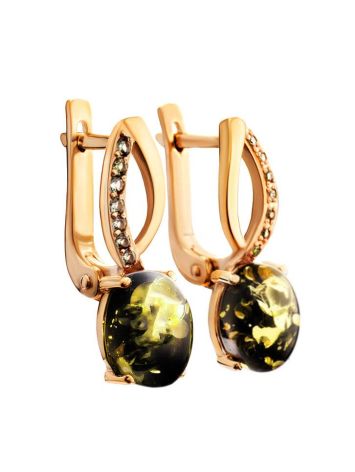 Green Amber Earrings In Gold With Crystals The Raphael, image , picture 3