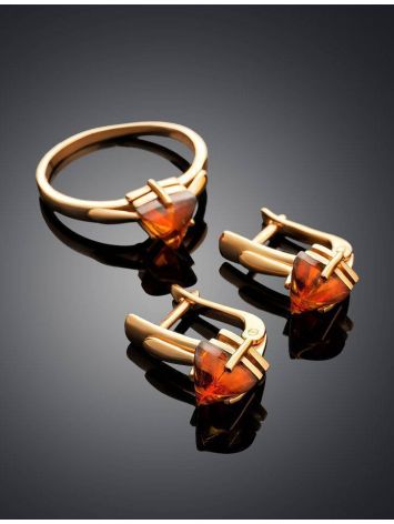 Golden Ring With Triangle Cut Amber The Horizon, Ring Size: 5.5 / 16, image , picture 5