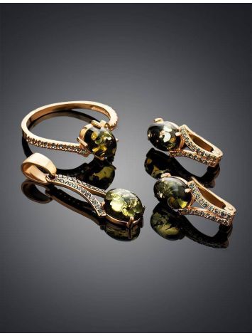 Green Amber Earrings In Gold With Crystals The Raphael, image , picture 6