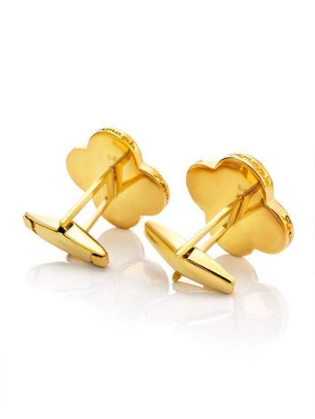 Clover Shaped Amber Cufflinks In Gold Plated Silver The Monaco, image , picture 3