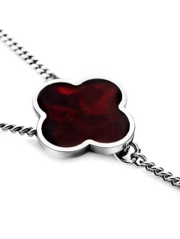 Chain Silver Necklace With Clover Shaped Amber The Monaco, Length: 60, image , picture 5
