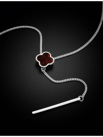 Chain Silver Necklace With Clover Shaped Amber The Monaco, Length: 60, image , picture 4