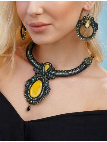 Braided Textile Necklace With Amber And Crystals The India, image , picture 5