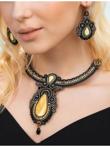 Braided Textile Necklace With Amber And Glass Beads The India, image , picture 5