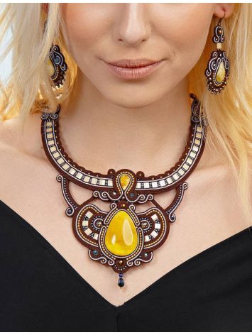 Textile Braided Necklace With Amber And Crystals The India, image , picture 5