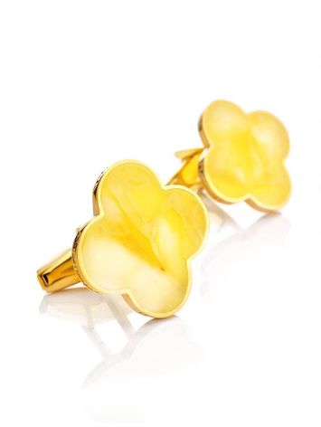 Clover Shaped Amber Cufflinks In Gold Plated Silver The Monaco, image , picture 4