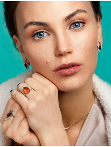 Cocktail Amber Ring In Sterling Silver With Crystals The Raphael, Ring Size: 12 / 21.5, image , picture 4
