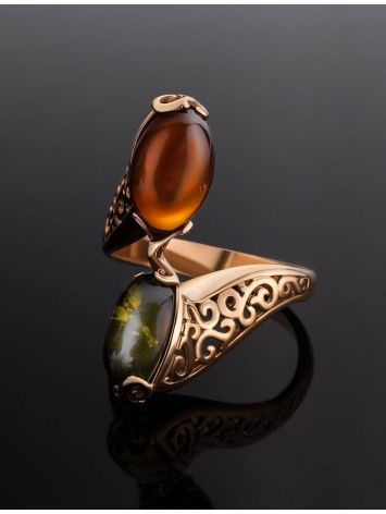 Multicolor Amber Ring In Gold-Plated Silver The Casablanca, Ring Size: 11.5 / 21, image , picture 2