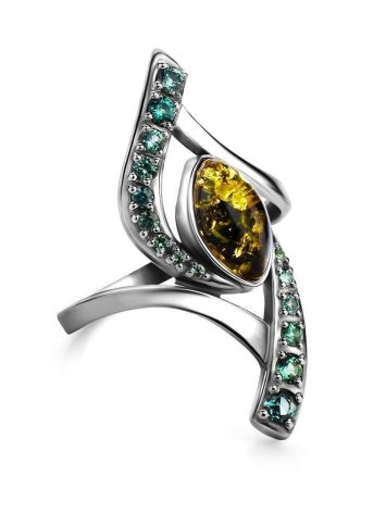 Sterling Silver Amber Ring With Green Crystals The Raphael, Ring Size: 5.5 / 16, image , picture 4