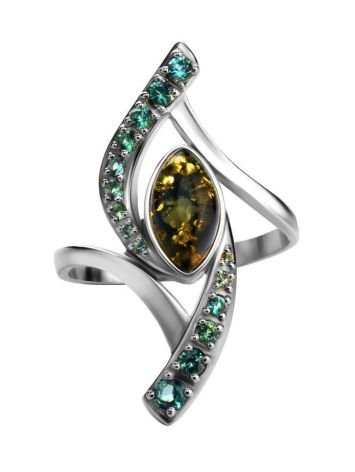 Sterling Silver Amber Ring With Green Crystals The Raphael, Ring Size: 5.5 / 16, image , picture 5