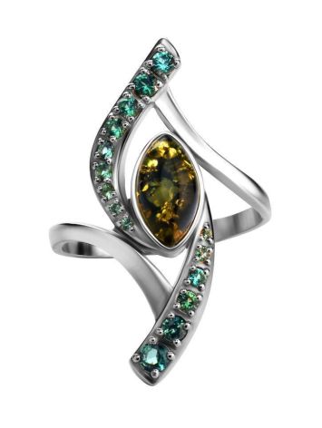 Sterling Silver Amber Ring With Green Crystals The Raphael, Ring Size: 12 / 21.5, image , picture 5