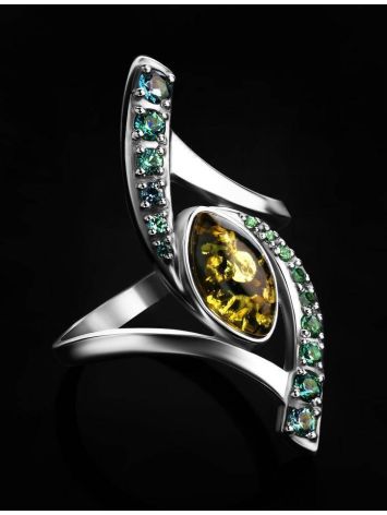 Sterling Silver Amber Ring With Green Crystals The Raphael, Ring Size: 5.5 / 16, image , picture 3