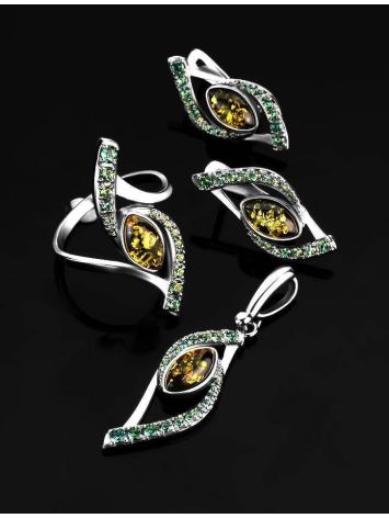 Sterling Silver Amber Ring With Green Crystals The Raphael, Ring Size: 12 / 21.5, image , picture 6