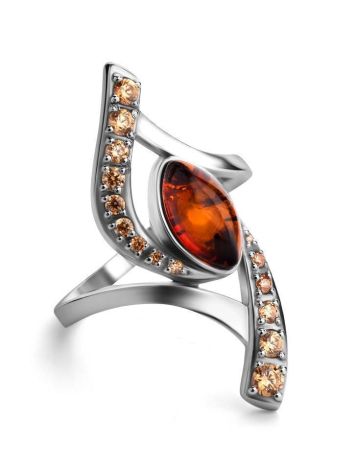 Amber Ring In Sterling Silver With Champagne Crystals The Raphael, Ring Size: 13 / 22, image , picture 4