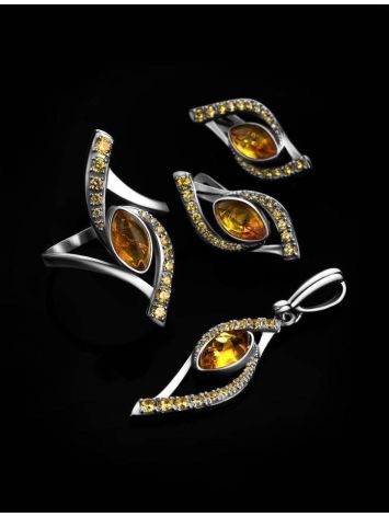 Sterling Silver Amber Ring With Crystals The Raphael, Ring Size: 11 / 20.5, image , picture 5