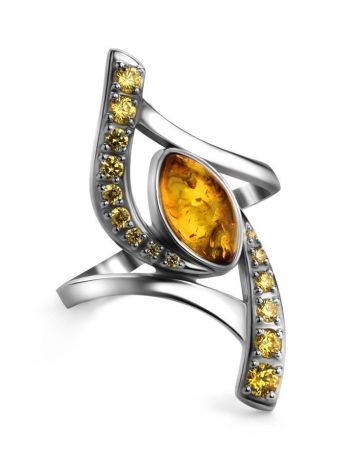 Sterling Silver Amber Ring With Crystals The Raphael, Ring Size: 11 / 20.5, image , picture 4