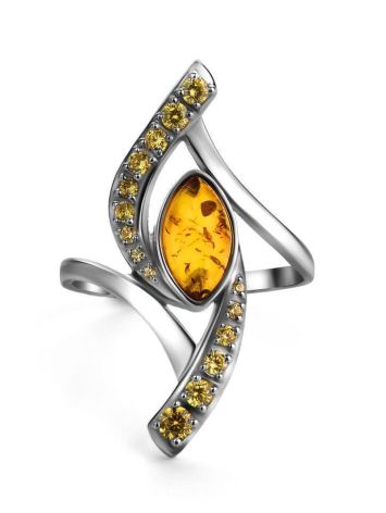 Sterling Silver Amber Ring With Crystals The Raphael, Ring Size: 11 / 20.5, image , picture 3