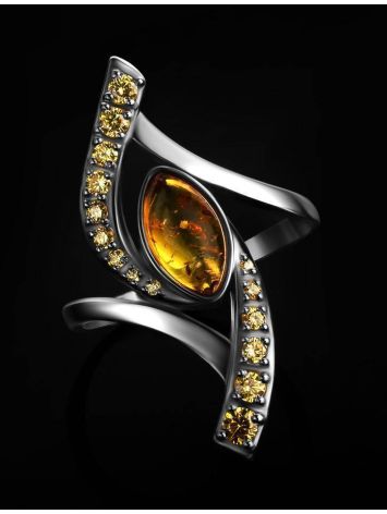 Sterling Silver Amber Ring With Crystals The Raphael, Ring Size: 11 / 20.5, image , picture 2