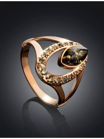 Amber Ring With Green Crystals In Gold The Raphael, Ring Size: 6.5 / 17, image , picture 2