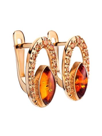 Cognac Amber Earrings In Gold With Champagne Crystals The Raphael, image , picture 3