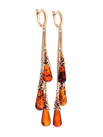 Cognac Amber Earrings In Gold-Plated Silver The Casablanca, image , picture 3