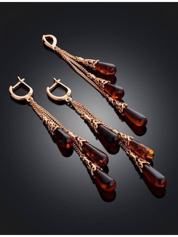 Cognac Amber Earrings In Gold-Plated Silver The Casablanca, image , picture 4