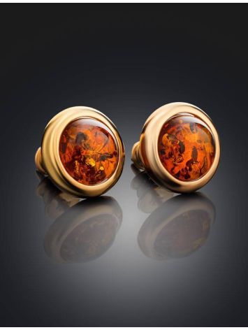 Bright Cognac Amber Studs In Gold-Plated Silver The Berry, image , picture 2