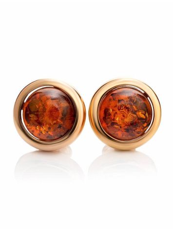 Bright Cognac Amber Studs In Gold-Plated Silver The Berry, image , picture 3