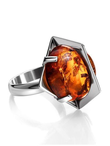 Adjustable Amber Ring In Sterling Silver Ring The Saturn, Ring Size: Adjustable, image , picture 3