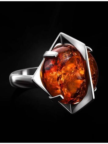 Adjustable Amber Ring In Sterling Silver Ring The Saturn, Ring Size: Adjustable, image , picture 2
