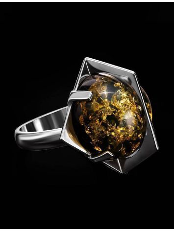 One Size Amber Ring In Sterling Silver The Saturn, Ring Size: Adjustable, image , picture 2