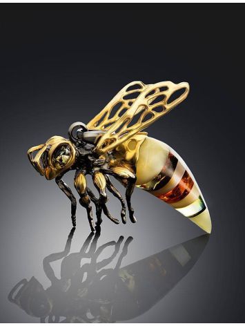 Gold-Plated Pendant With Multicolor Amber The Bee, image , picture 2