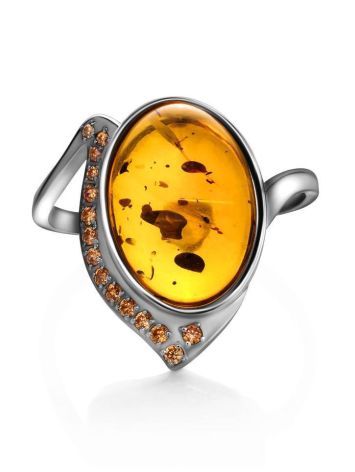 Cocktail Amber Ring In Sterling Silver With Crystals The Raphael, Ring Size: 5.5 / 16, image , picture 4