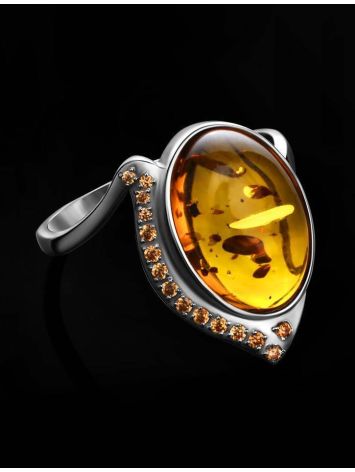Cocktail Amber Ring In Sterling Silver With Crystals The Raphael, Ring Size: 5.5 / 16, image , picture 2