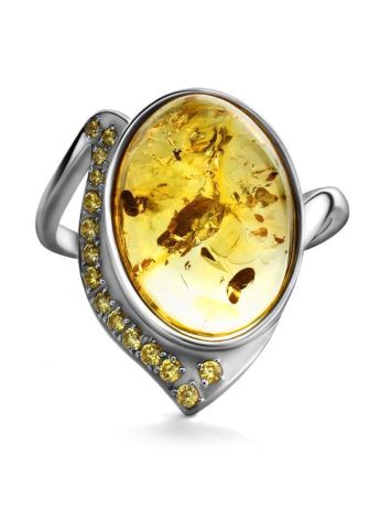 Cocktail Amber Ring In Sterling Silver With Crystals The Raphael, Ring Size: 5 / 15.5, image , picture 5