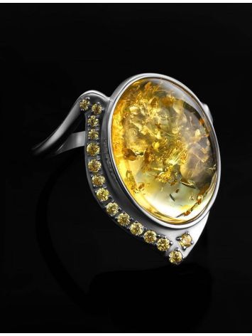 Cocktail Amber Ring In Sterling Silver With Crystals The Raphael, Ring Size: 12 / 21.5, image , picture 2
