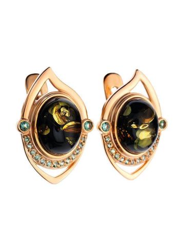 Green Amber Earrings In Gold With Crystals The Raphael, image , picture 3