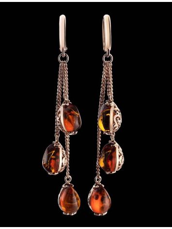 Chain Dangle Amber Earrings In Gold-Plated Silver The Casablanca, image , picture 2