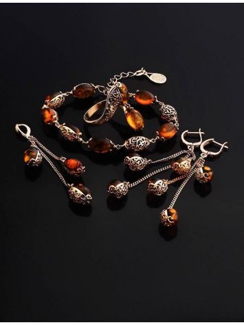 Chain Dangle Amber Earrings In Gold-Plated Silver The Casablanca, image , picture 4