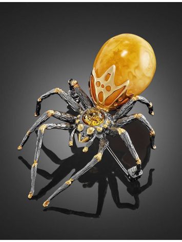 Gold Plated Brooch With Honey Amber The Spider, image , picture 2