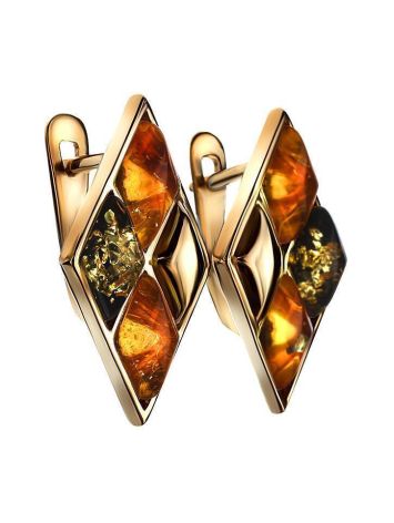 Geometric Gold-Plated Earrings With Multicolor Amber The Colombina, image , picture 3