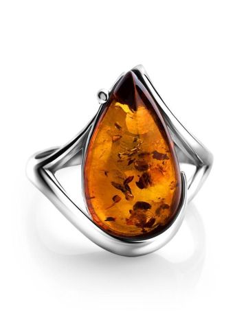 Romantic Silver Ring With Cognac Amber The Gioconda, Ring Size: 5.5 / 16, image , picture 4