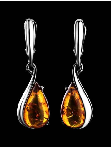 Sterling Silver Drop Earrings With Cognac Amber The Gioconda, image , picture 2