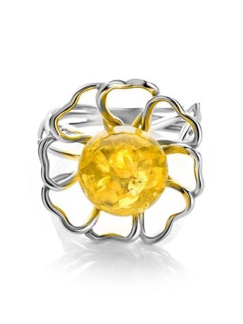 Lovely Floral Amber Ring In Sterling Silver The Daisy, Ring Size: Adjustable, image , picture 5