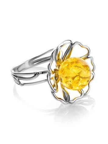 Lovely Floral Amber Ring In Sterling Silver The Daisy, Ring Size: Adjustable, image , picture 4